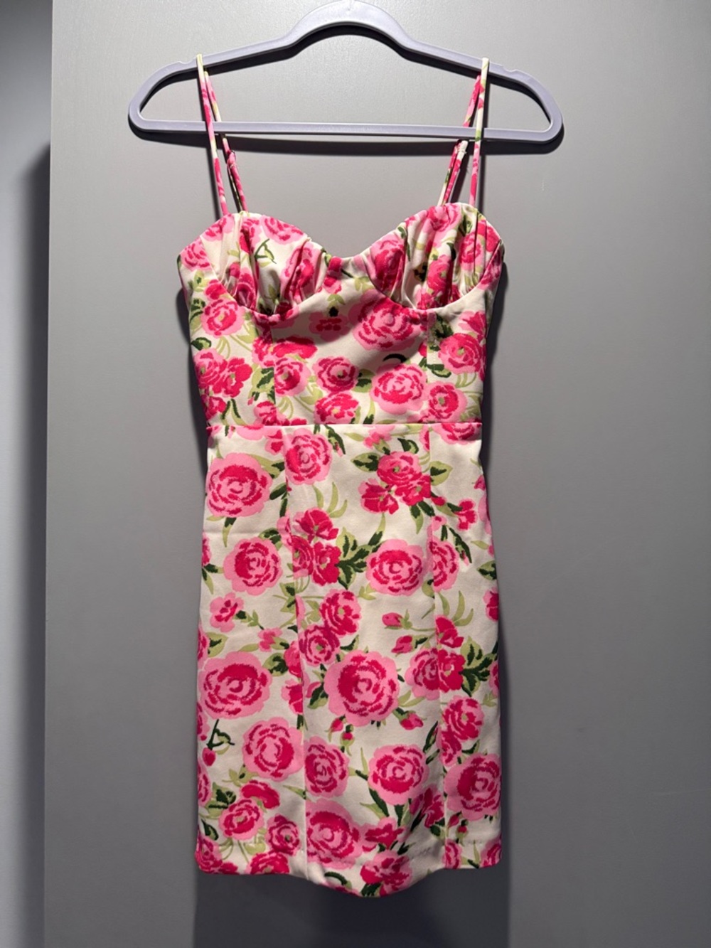 Zara Cream Mini Dress with Pink Rose Print 4661/342